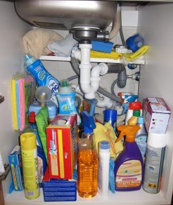 messy sink cabinet